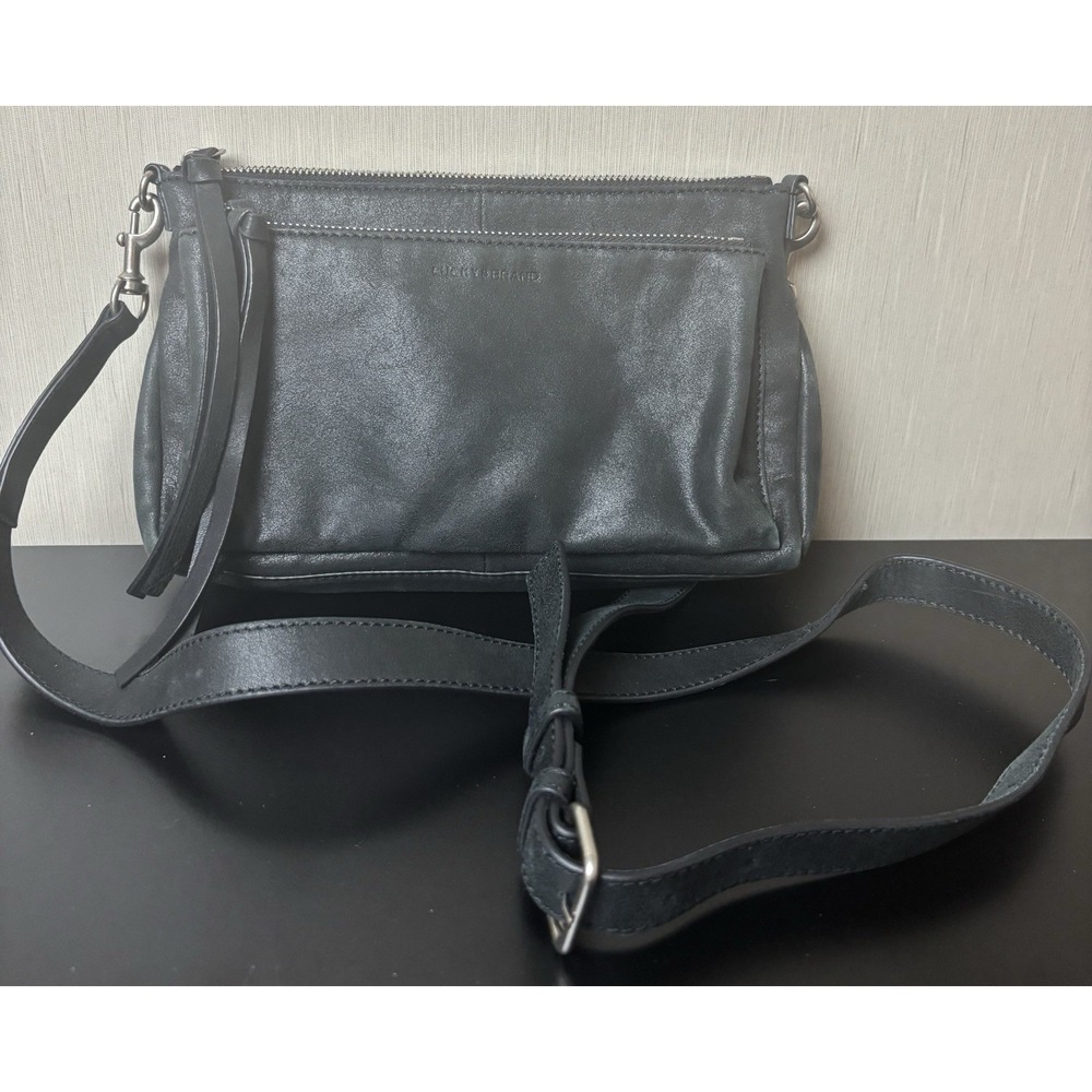 Lucky Brand Purse Koda Crossbody‎ Bag Gray Genuine Leather 2 Compartment EUC
